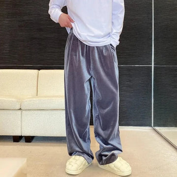 Aidase 2024 Autumn Straight Velour Men Pants High Waist Casual Wide Legs Pants Black Purple Loose Female Fashion Student Trousers New aidase-shop